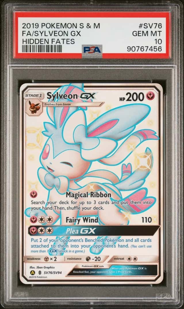 2019 POKEMON SUN & MOON HIDDEN FATES #SV76 FULL ART/SYLVEON GX PSA 10