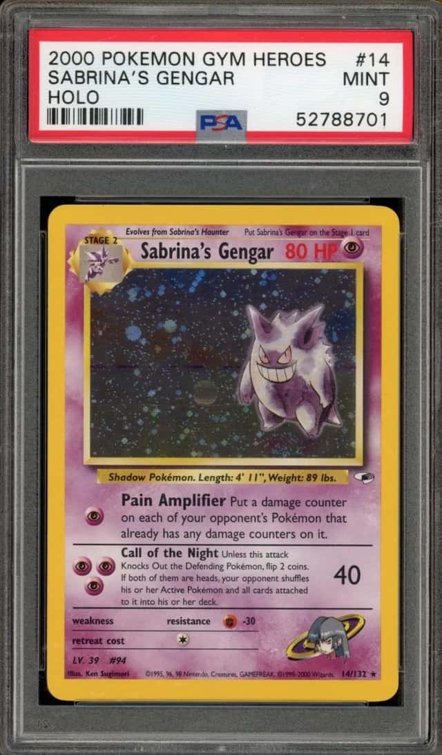 Pokemon Sabrina's Gengar Gym Heroes Unlimited 14/132 Holo PSA 9 Mint