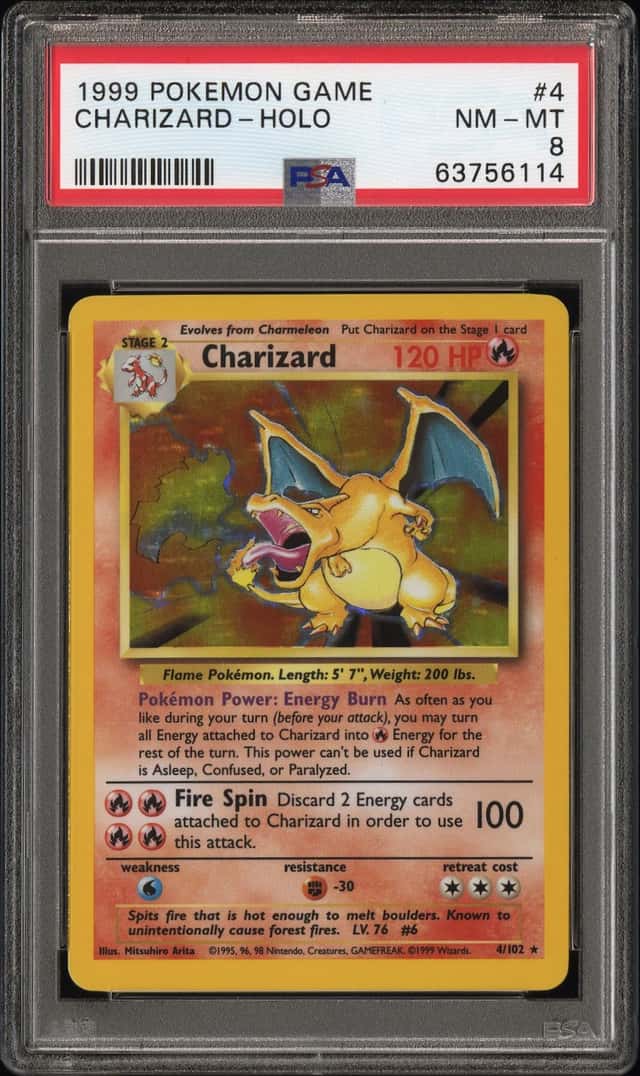 1999 POKEMON BASE SET UNLIMITED #4 CHARIZARD-HOLO PSA 8    Hot Collectible!!