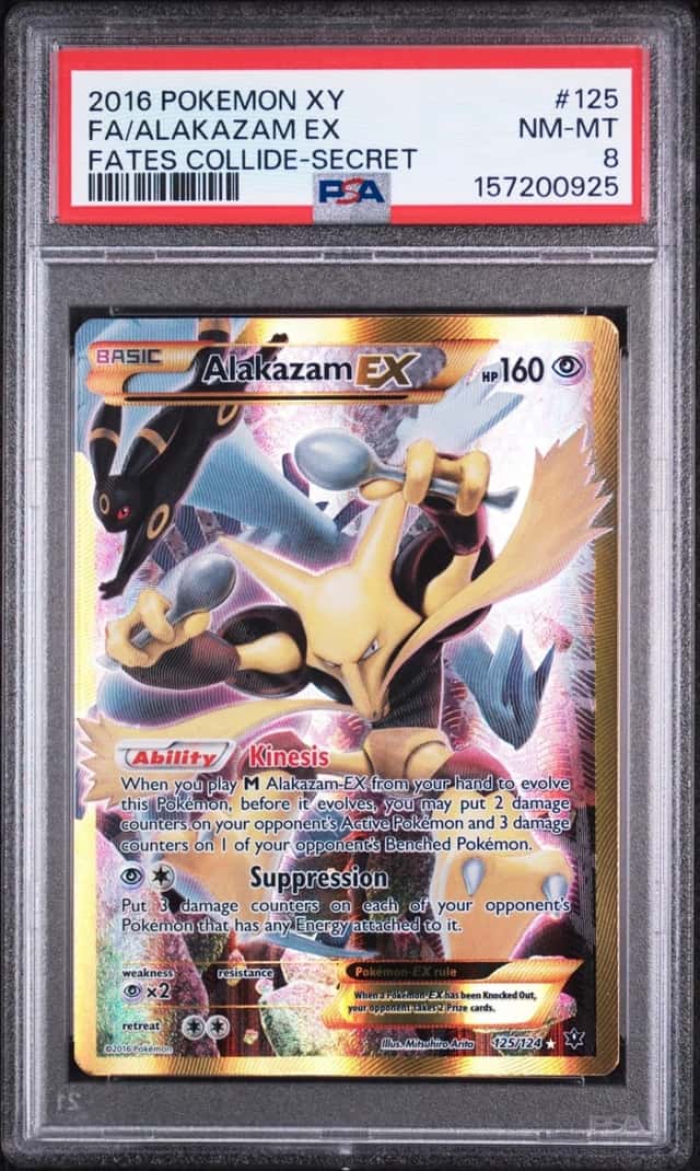 2016 POKEMON XY FATES COLLIDE SECRET #125 FULL ART/ALAKAZAM EX PSA 8
