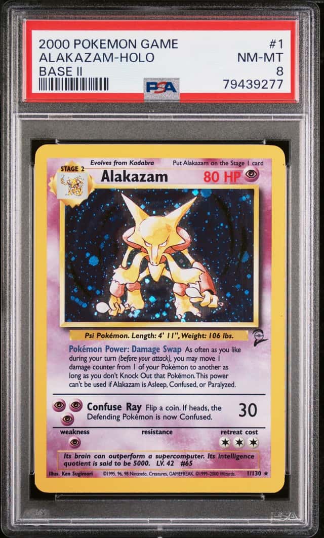 2000 POKEMON BASE SET 2 #1/130 ALAKAZAM HOLO PSA 8