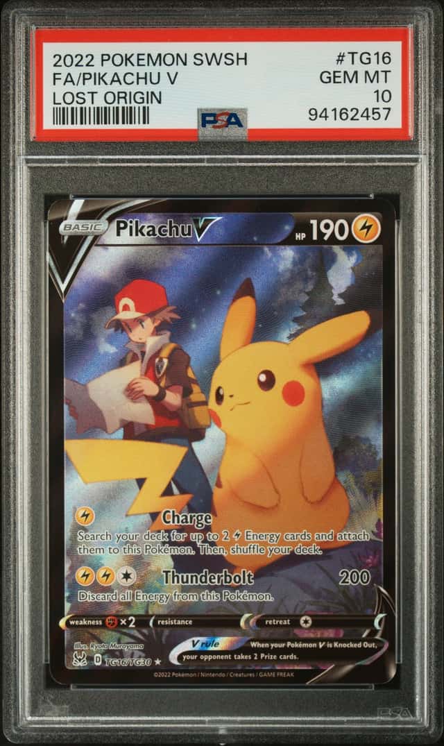 PSA GEM MINT 10 - PIKACHU V FULL ART ft/ RED TG16/TG30 2022  POKEMON LOST ORIGIN