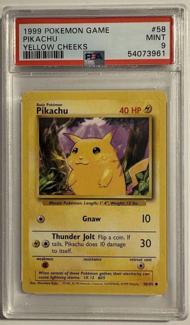 Pikachu Base Set Yellow Cheeks 58/102 PSA MINT 9 1999 English Regular