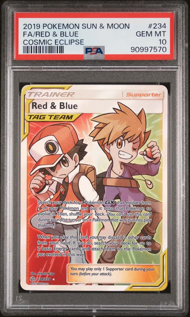 Pokemon 2019 Red & Blue 234/236 Full Art Tag Team Cosmic Eclipse GEM MINT PSA 10
