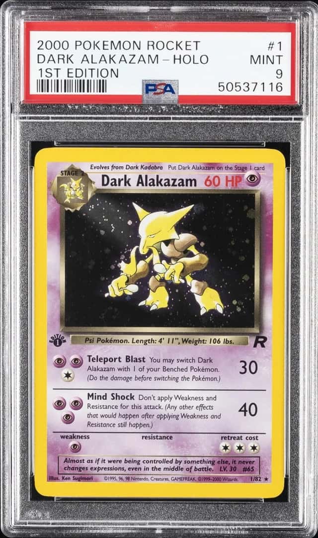 2000 POKEMON ROCKET 1ST EDITION #1 DARK ALAKAZAM-HOLO PSA 9