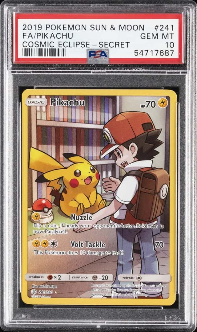 2019 POKEMON SUN & MOON COSMIC ECLIPSE SECRET #241 FULL ART/PIKACHU PSA 10