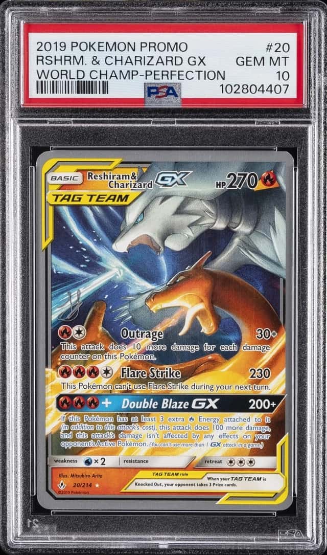 2019 POKEMON WORLD CHAMPIONSHIPS DECK: PERFECTION RESHIRAM & CHARIZARD GX PSA 10