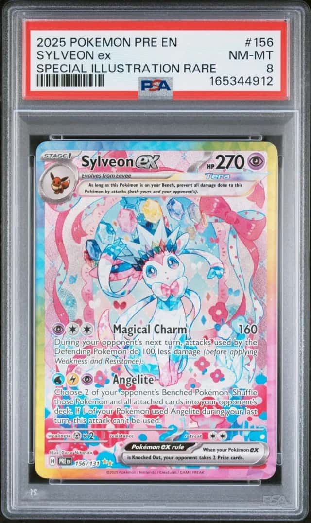 2025 POKEMON PRISMATIC EVOLUTIONS SPECIAL ILLUSTRATION RARE SYLVEON EX PSA 8