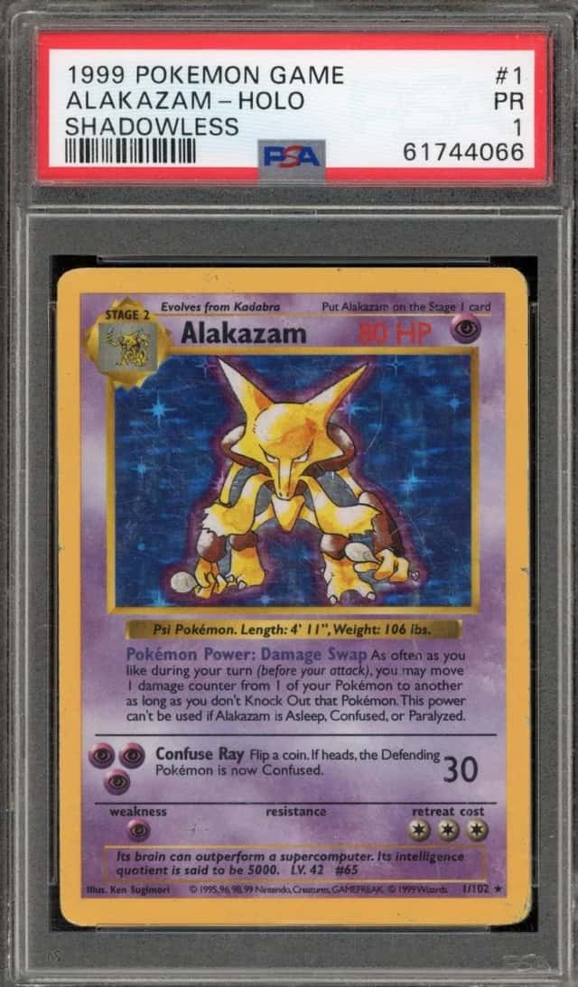 Pokemon Alakazam Holo 1/102 Base Set Shadowless SCRATCHED SLAB PSA 1