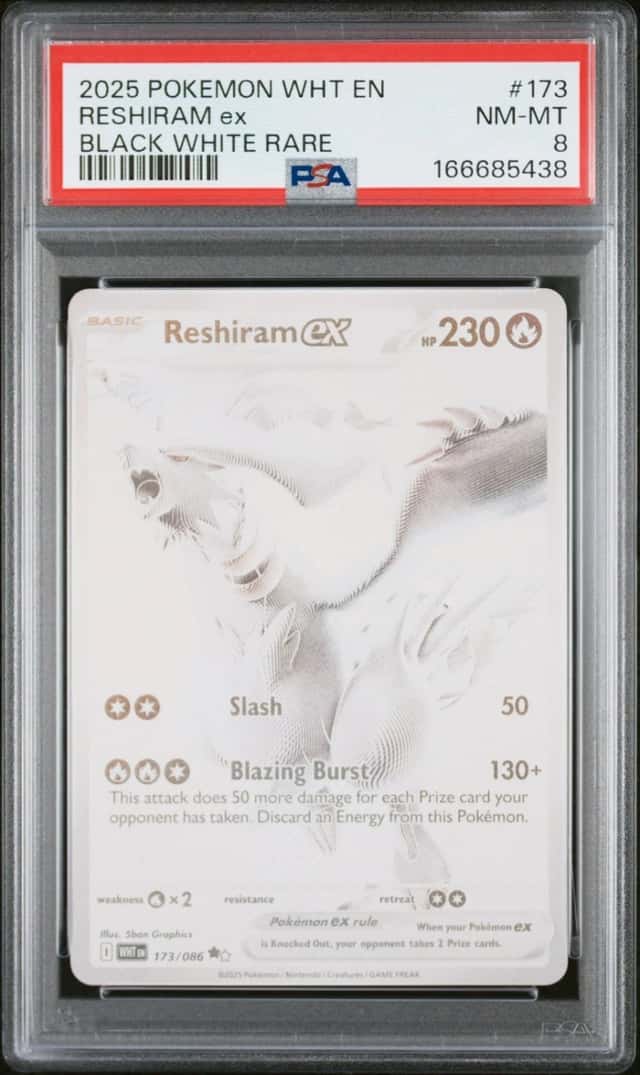 2025 POKEMON WHT EN-WHITE FLARE BLACK WHITE RARE #173 RESHIRAM EX PSA 8