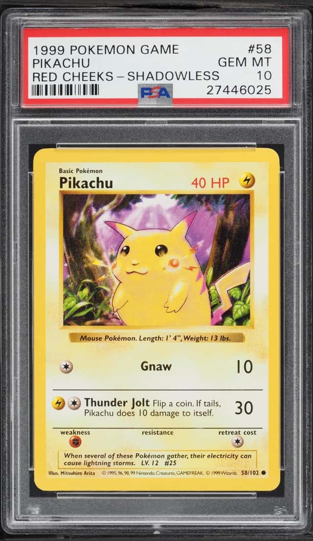 1999 Pokemon Base Set Shadowless Red Cheeks Pikachu #58 PSA 10 GEM MINT