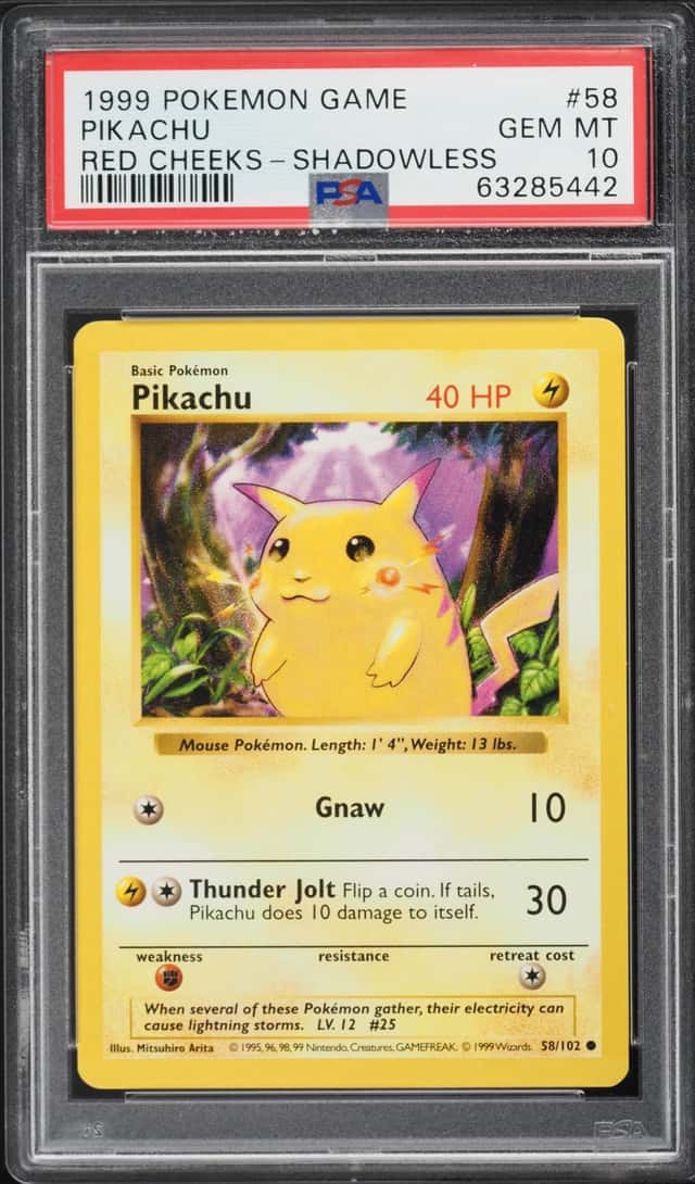 1999 Pokemon Base Set Shadowless Red Cheeks Pikachu #58 PSA 10 GEM MINT