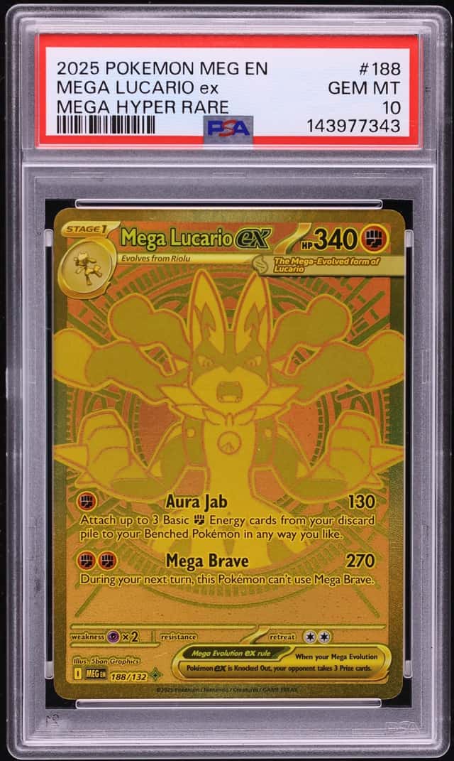 2025 Pokemon Mega Evolution Gold Rare Mega Lucario Ex #188 PSA 10 GEM MINT
