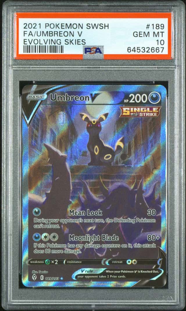 2021 Pokemon Sword & Shield Evolving Skies Full Art Umbreon V #189 PSA 10 GEM MINT