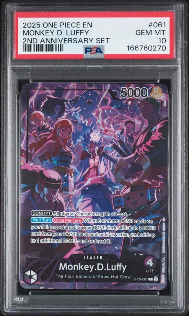 One Piece 2025 Monkey D. Luffy OP09-061 2nd Anniversary Set GEM MINT PSA 10