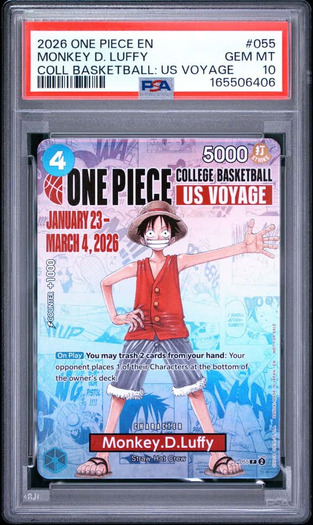 2026 ONE PIECE COLLEGE BASKETBALL: US VOYAGE PROMOS #055 MONKEY D. LUFFY PSA 10