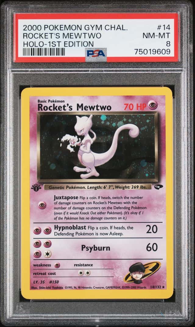 Pokemon 2000 Rocket's Mewtwo 14/132 Holo 1st Edition Gym Challenge PSA 8