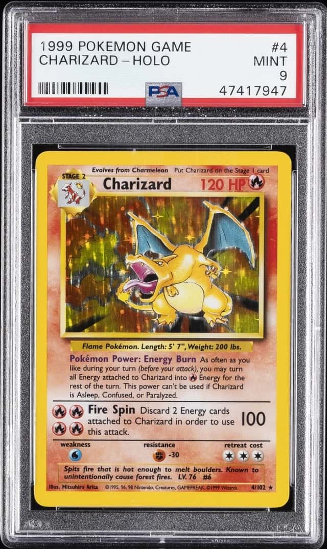 1999 POKEMON BASE SET UNLIMITED #4 CHARIZARD-HOLO PSA 9