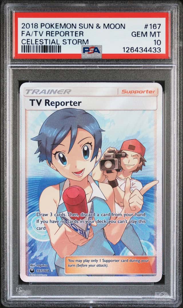 2018 Pokémon TV Reporter Full Art 167/168 PSA 10 (Celestial Storm)