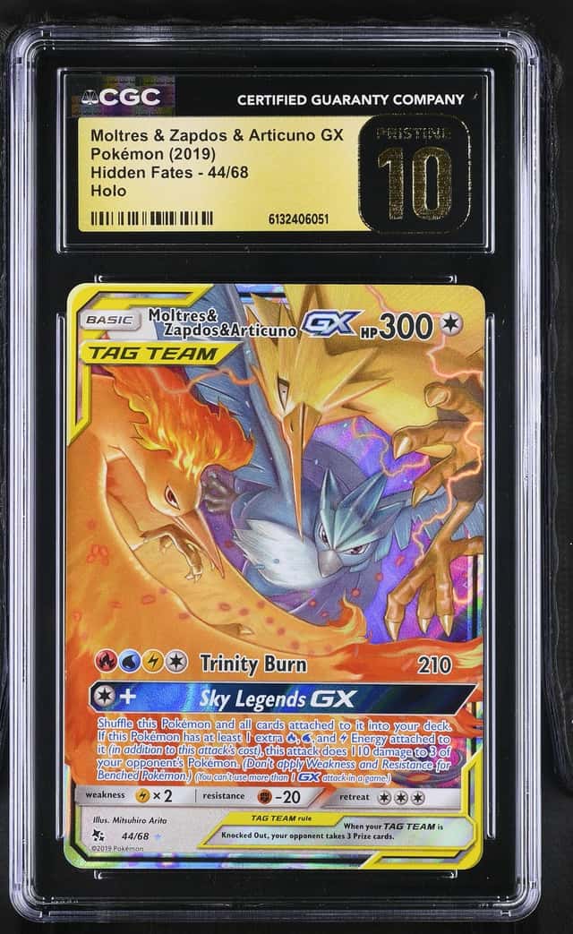 CGC Pristine 10 Moltres & Zapdos & Articuno GX 44/68 Holo Hidden Fates Pokemon