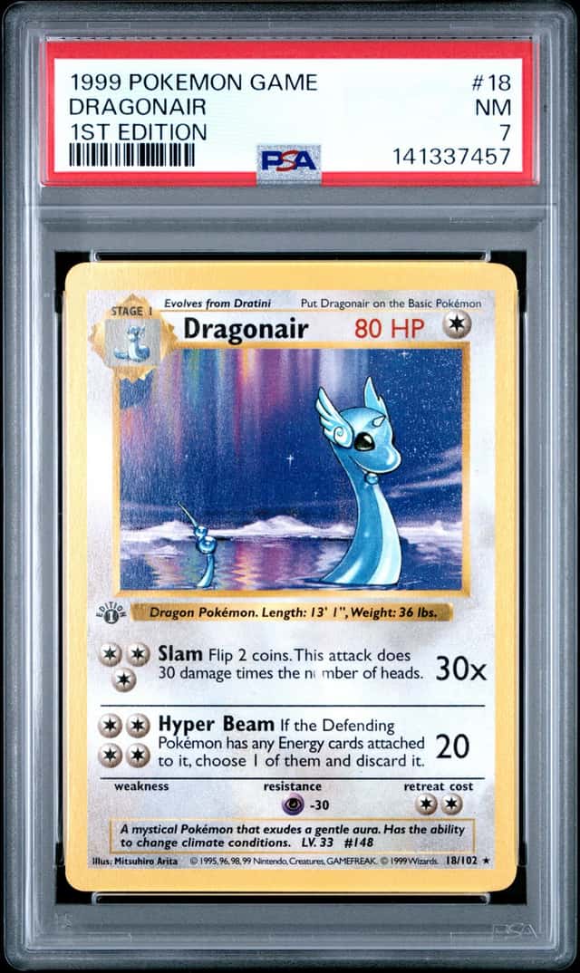 1999 POKEMON BASE SET SHADOWLESS 1ST EDITION #18/102 DRAGONAIR PSA 7