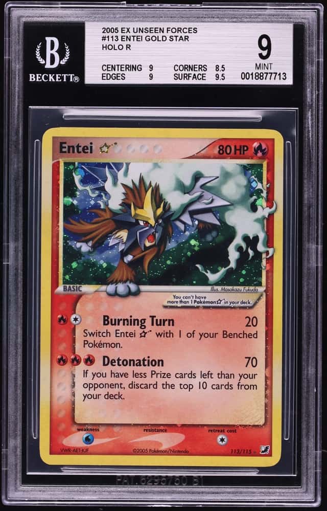 2005 Pokemon EX Unseen Forces Holo Entei Gold Star #113 BGS 9 MINT