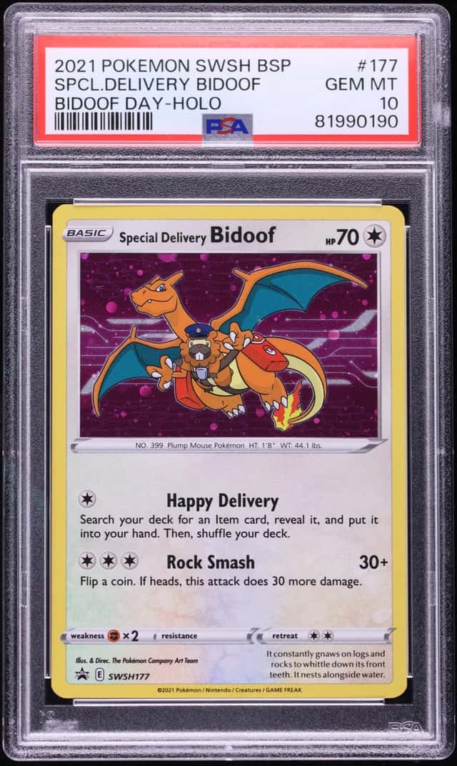 2021 Pokemon Sword & Shield Promo Bidoof Day Holo Special Delivery Bidoof #SWSH177 PSA 10 GEM