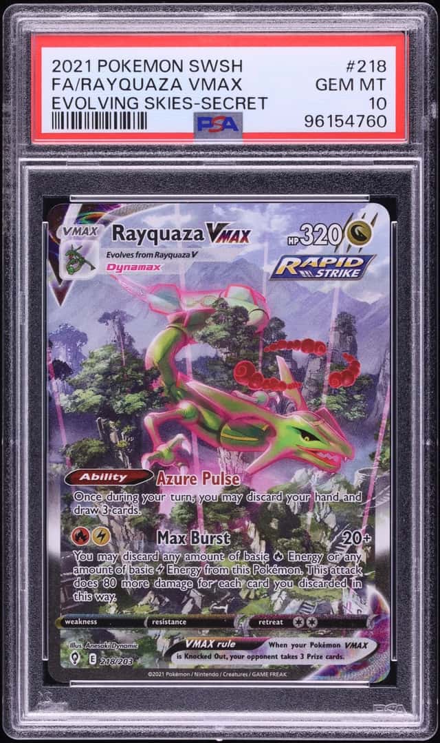 2021 Pokemon Sword & Shield Evolving Skies SEC Rayquaza VMAX #218 PSA 10 GEM MINT
