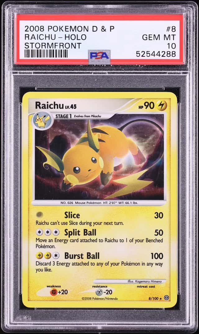 2008 Pokemon Diamond & Pearl Stormfront Holo Raichu #8 PSA 10 GEM MINT