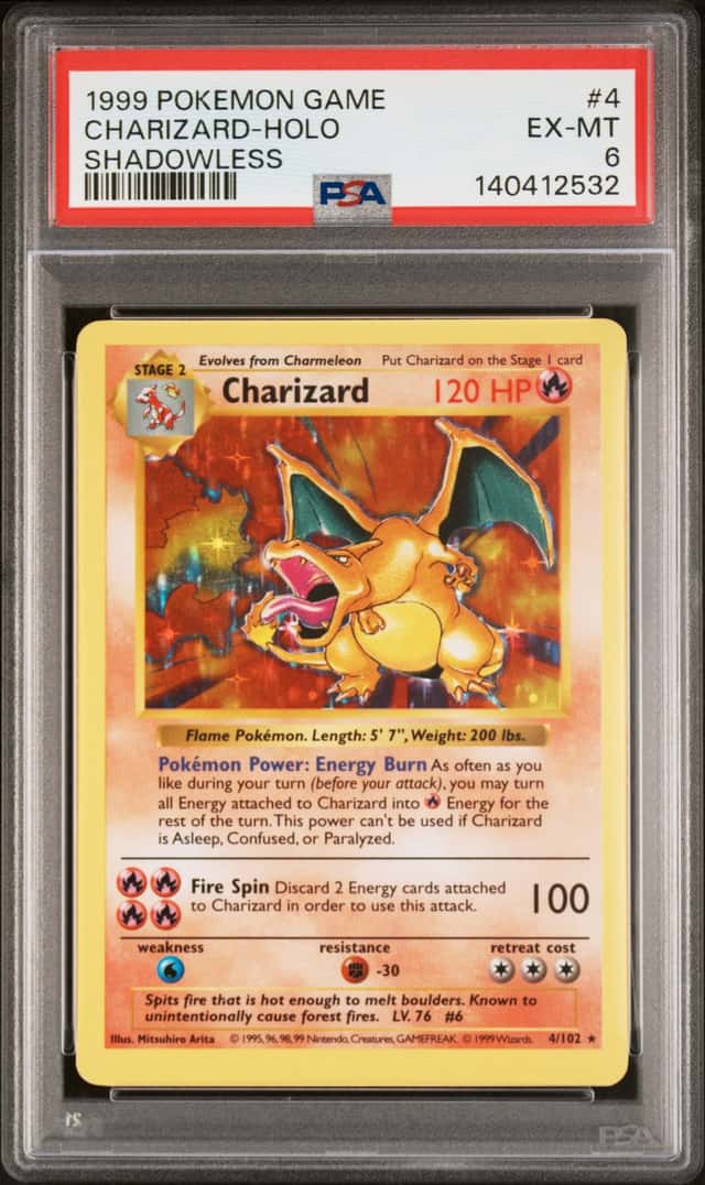 1999 Pokemon Game #4 Charizard Holo Shadowless PSA 6 EX-MT