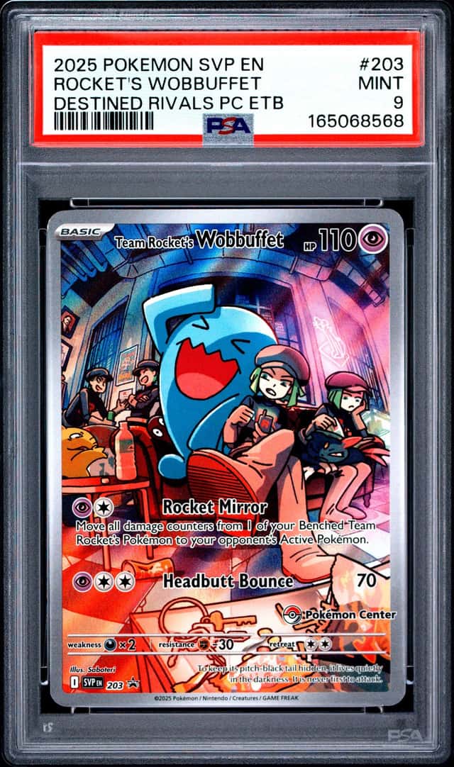 2025 POKEMON SVP EN-SV BLACK STAR PROMO #203 TEAM ROCKET'S WOBBUFFET PSA 9