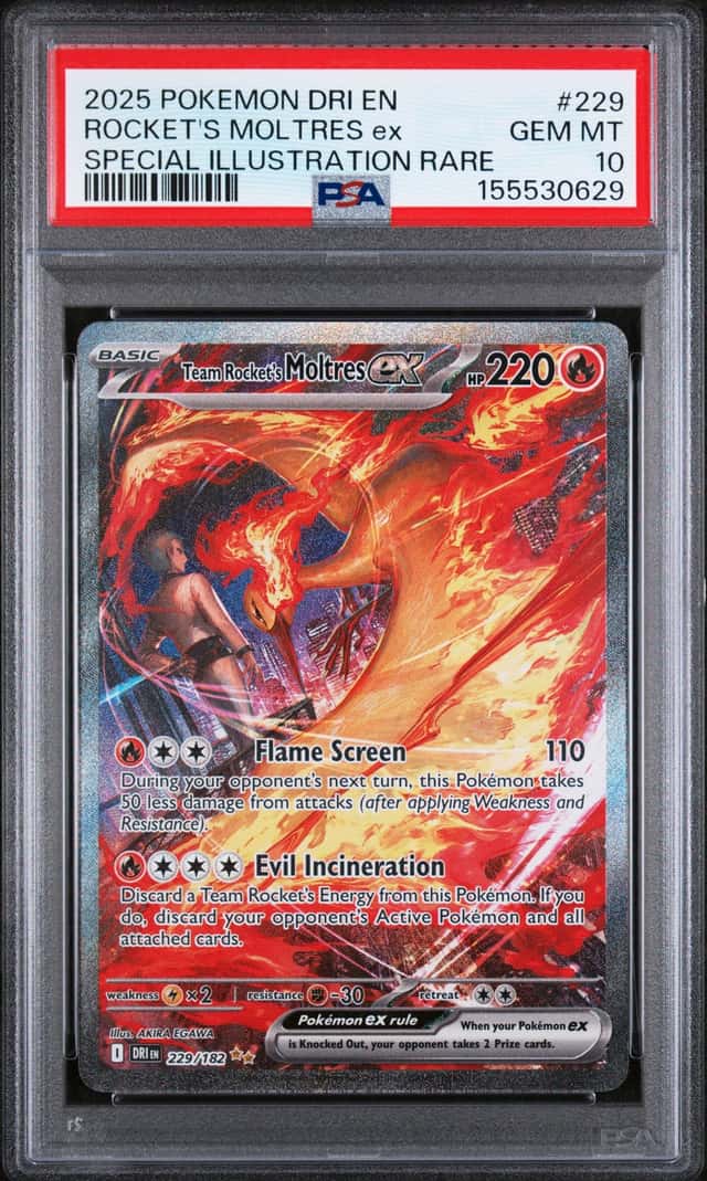 Pokemon 2025 Team Rocket's Moltres ex 229/182 SIR Destined Rivals GEM MT PSA 10