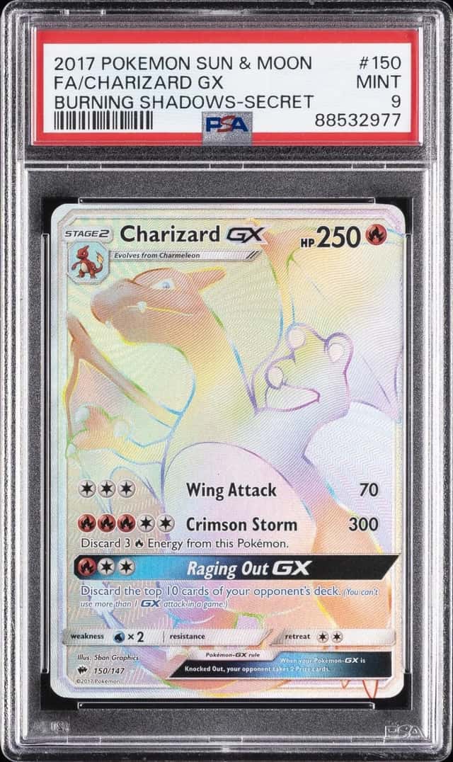 2017 POKEMON SUN & MOON BURNING SHADOWS SECRET #150 FULL ART/CHARIZARD GX PSA 9
