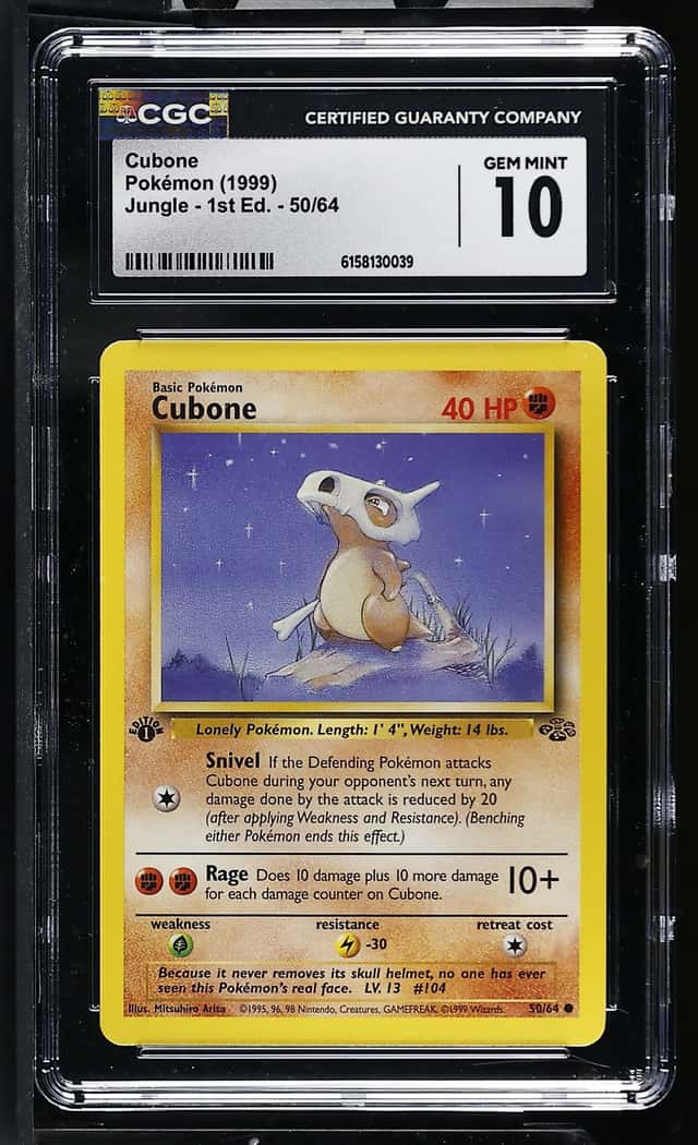 CGC 10 Gem Mint Cubone 50/64 Jungle - 1st Ed. Pokemon