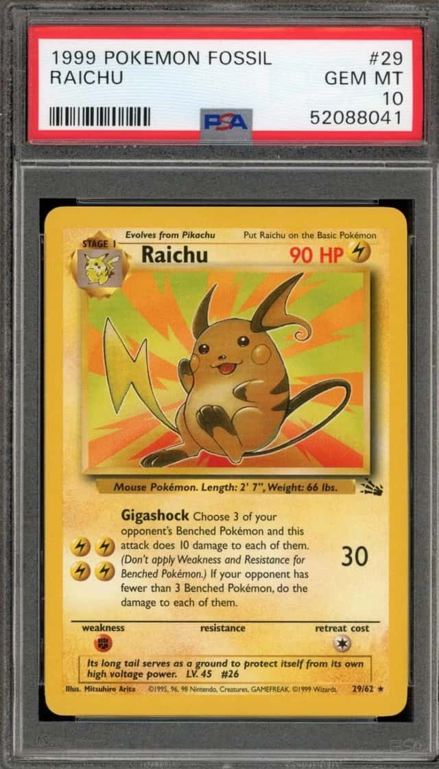 Pokemon Raichu Fossil Unlimited 29/62 PSA 10 Gem Mint