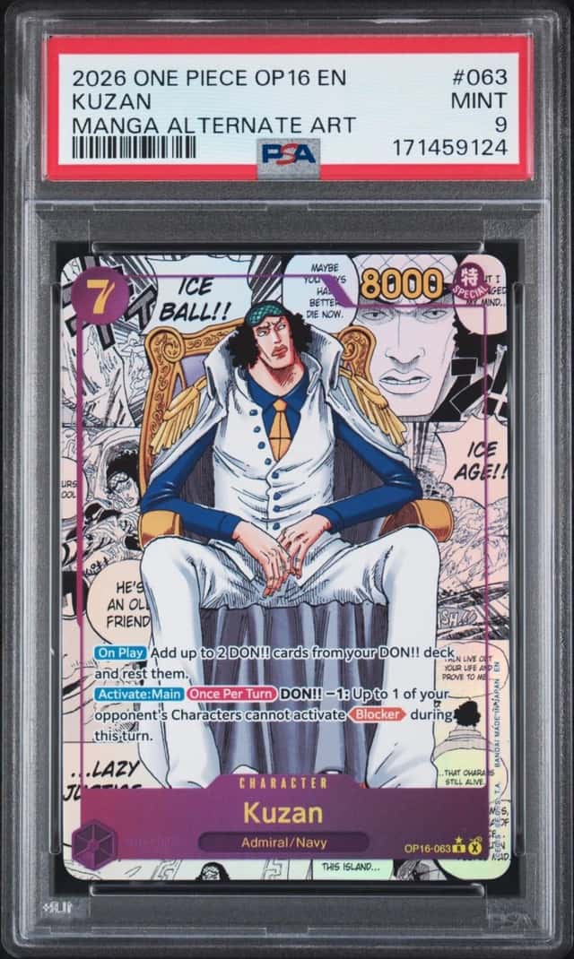 2026 ONE PIECE OP16-THE TIME OF BATTLE MANGA ALTERNATE ART #063 KUZAN PSA 9
