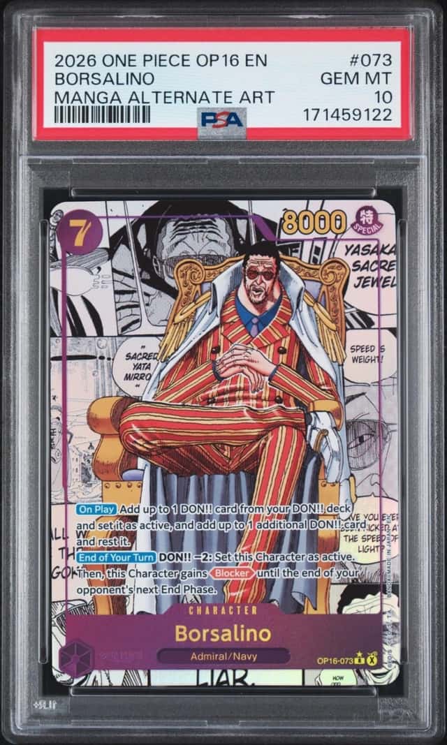 2026 ONE PIECE OP16-THE TIME OF BATTLE MANGA ALTERNATE ART #073 BORSALINO PSA 10