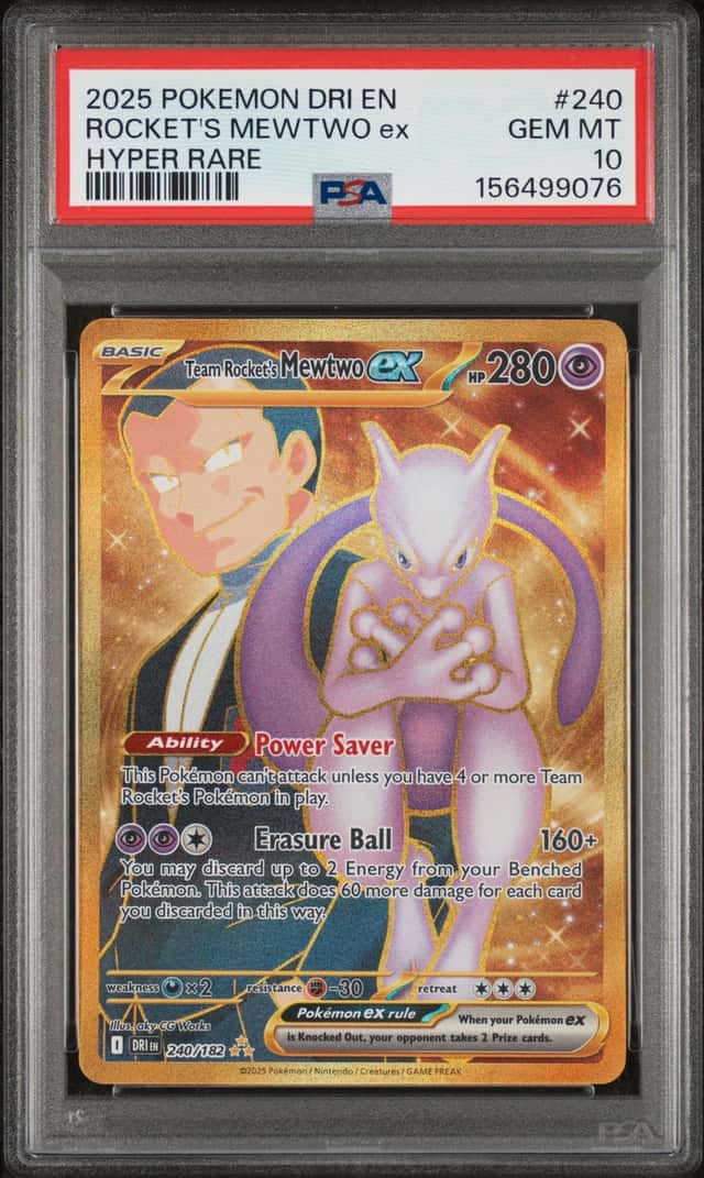 PSA 10 - Team Rocket's Mewtwo EX 240/182 Destined Rivals Hyper Rare Gold holo