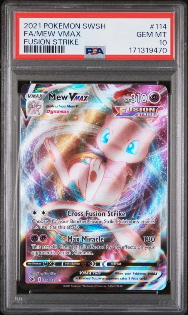 2021 POKEMON SWORD & SHIELD FUSION STRIKE #114 FULL ART/MEW VMAX PSA 10