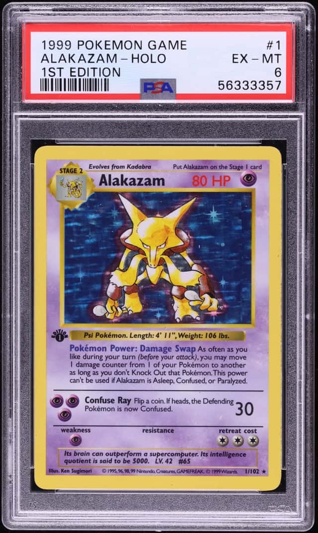 1999 Pokemon Base Set Shadowless 1st Edition Holo Alakazam #1 PSA 6 EXMT