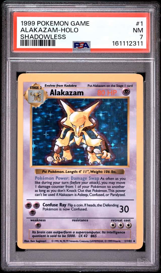 1999 POKEMON BASE SET SHADOWLESS #1 ALAKAZAM-HOLO PSA 7