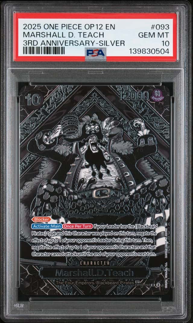 2025 One Piece OP12 EN 3rd Anniversary Silver #093 Marshall D Teach PSA 10