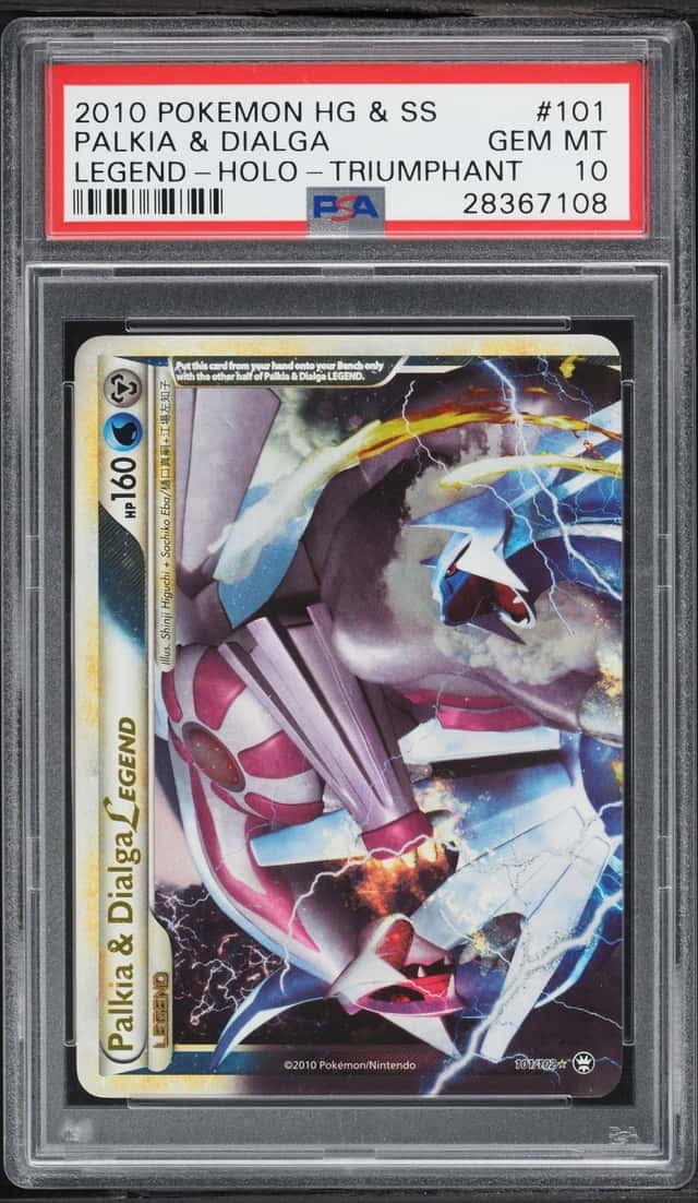 2010 Pokemon HeartGold & SoulSilver Triumphant Holo Palkia & Dialga Legend #101 PSA 10 GEM MINT