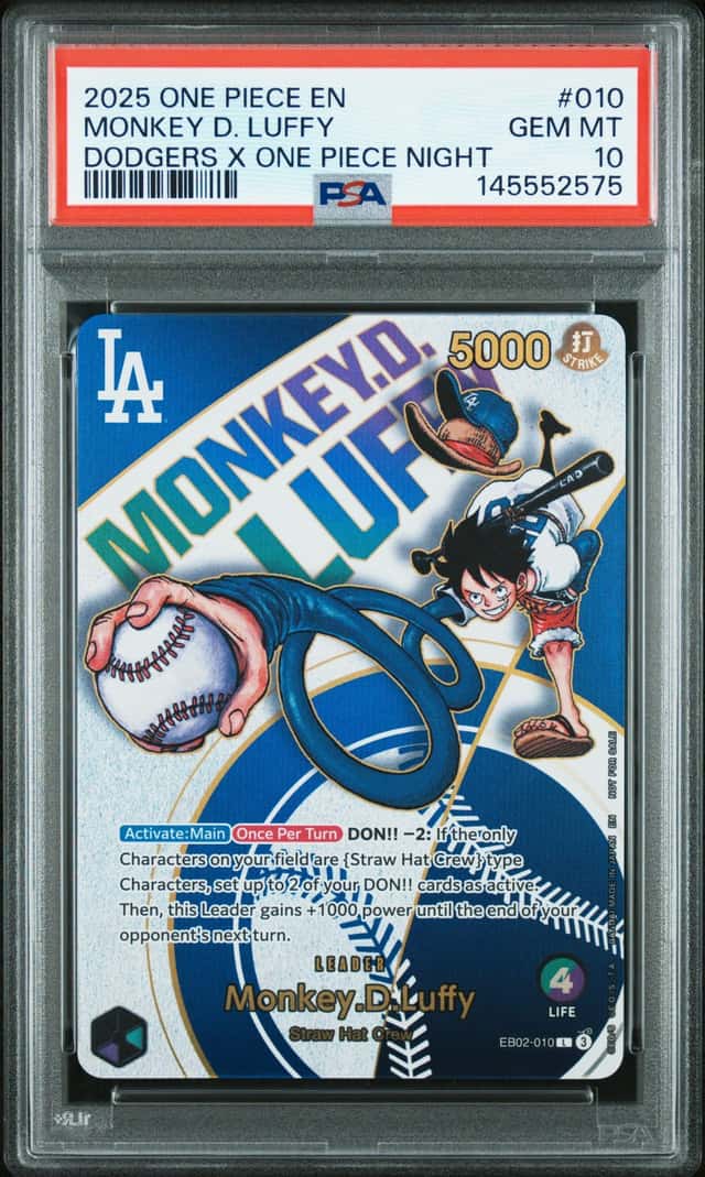 2025 One Piece Promo Dodgers X Night Leader Monkey D. Luffy #EB02-010 PSA 10 GEM MINT