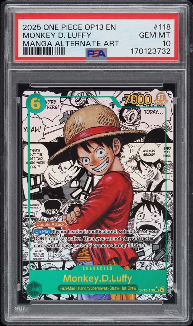 2025 ONE PIECE OP13-CARRYING ON HIS WILL MANGA ALT ART MONKEY D. LUFFY PSA 10