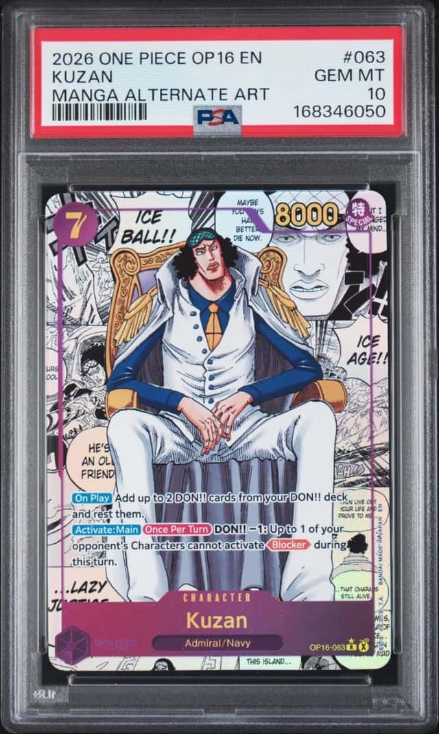 2026 ONE PIECE OP16-THE TIME OF BATTLE MANGA ALTERNATE ART #063 KUZAN PSA 10