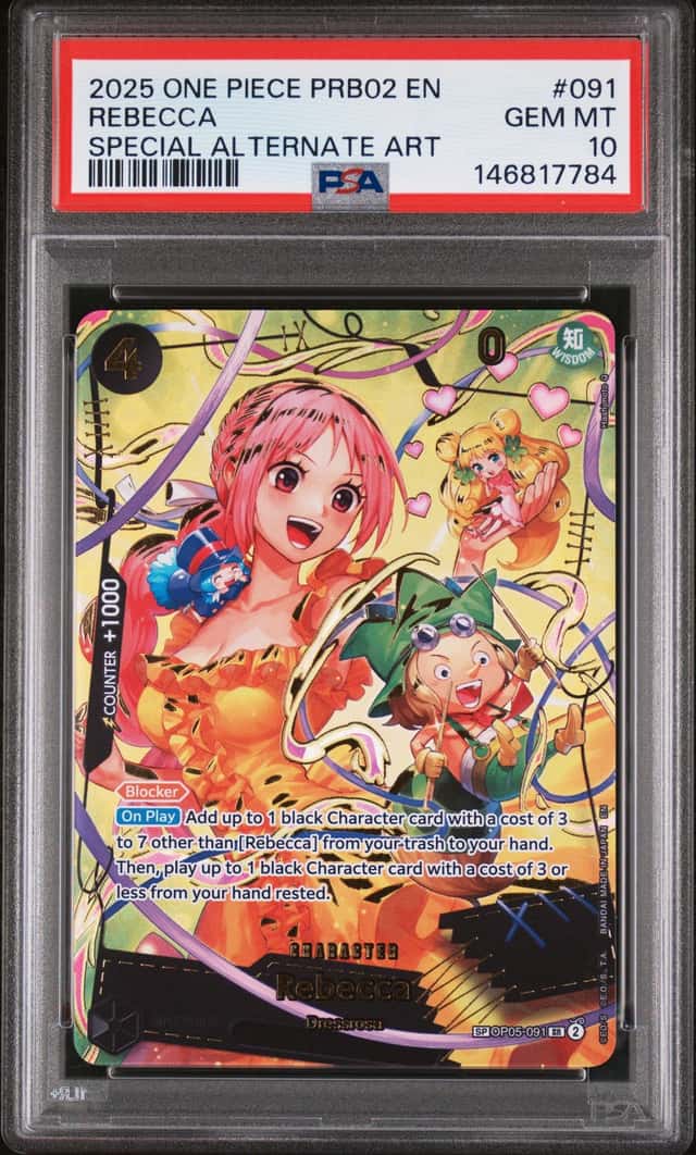 Bandai One Piece CCG Rebecca OP05-091 SP Alt Art Foil English 2025 PSA 10