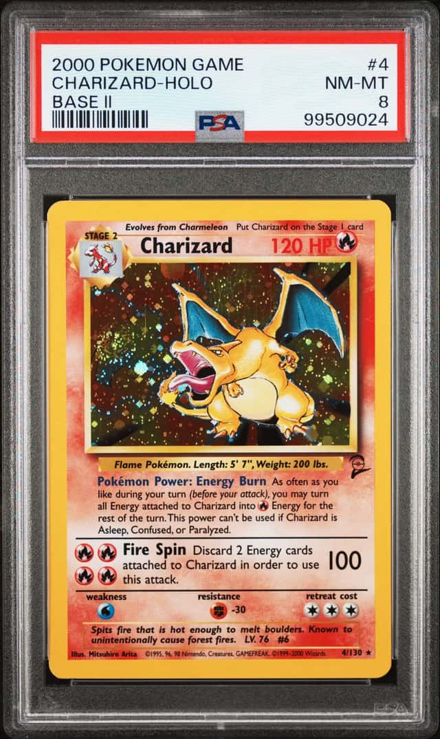 Pokemon Charizard Holo Game Base 2 II 4 PSA 8