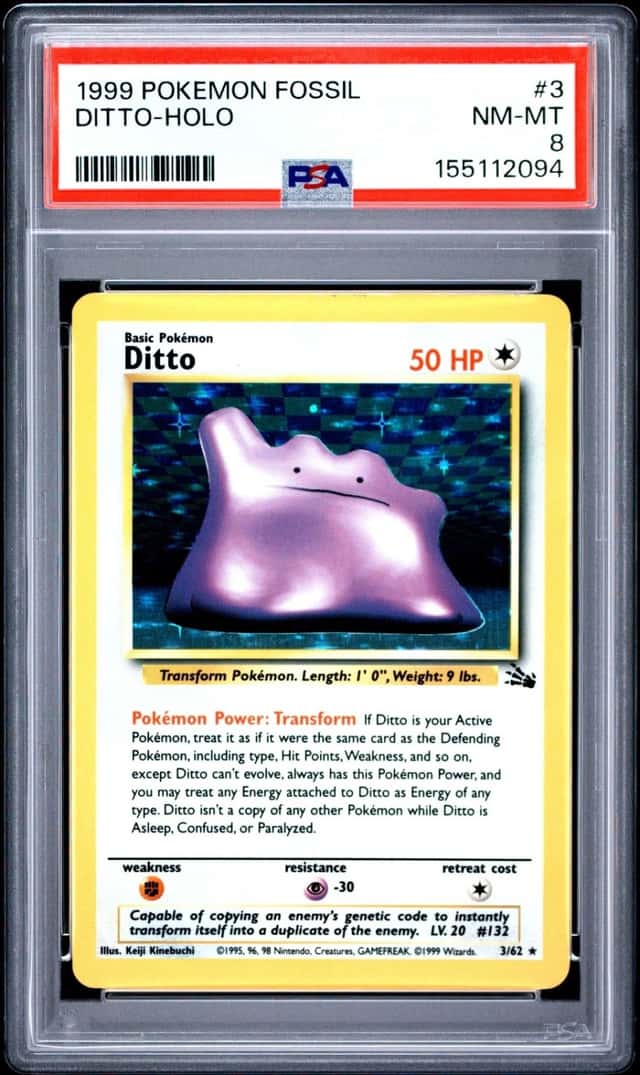 Pokemon Ditto Holo Fossil Unlimited 3/62 PSA 8