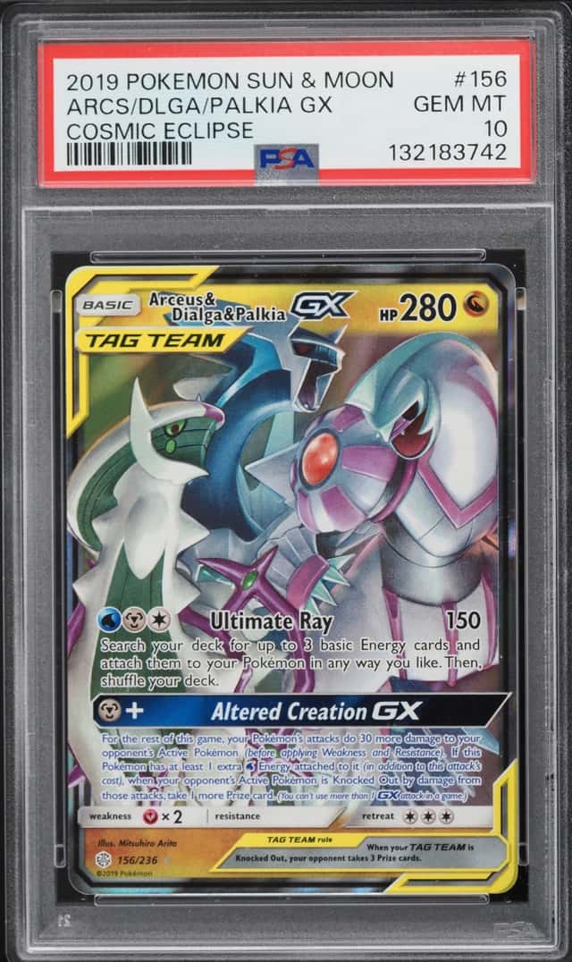 2019 Pokemon Sun & Moon Cosmic Eclipse Holo Arceus Dialga Palkia GX #156 PSA 10 GEM MINT